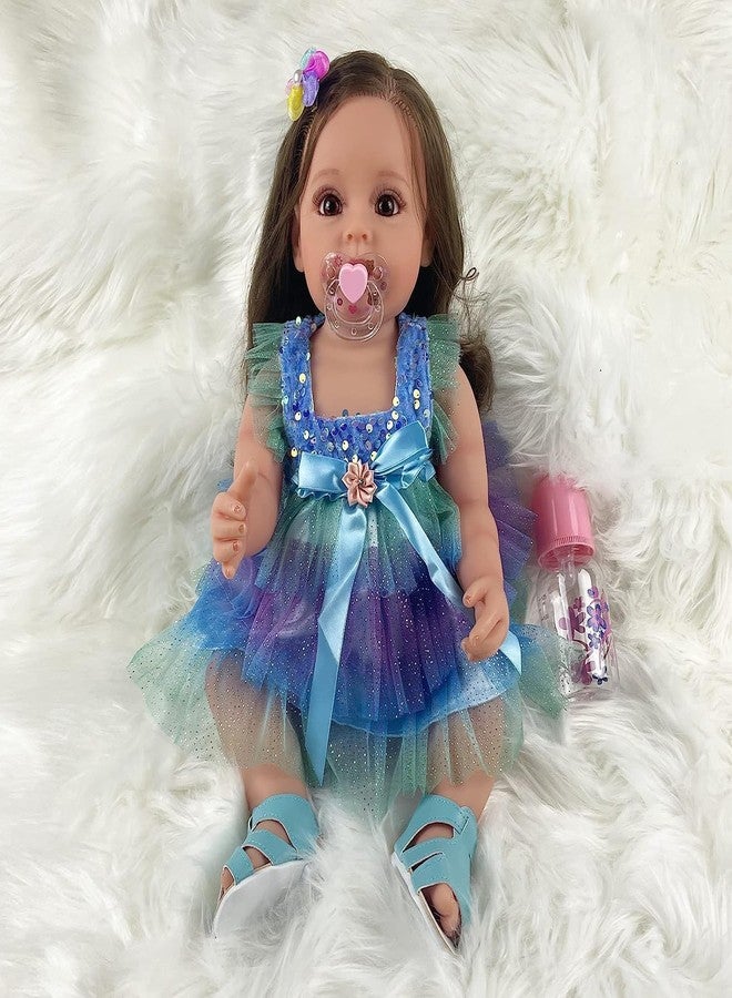 Daji Reborn Baby Dolls Girl, 22" Beautiful Lifelike Doll Full Body Vinyl Silicone with Long Hair for Kids, Feeding Toy for Birthday Christmas - Image 5